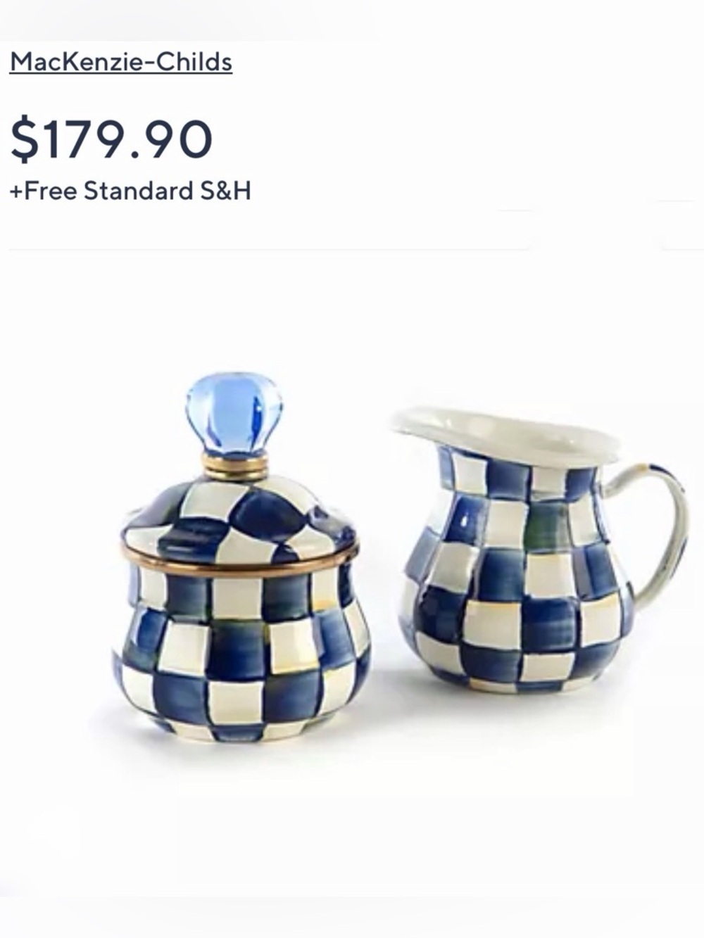 MacKenzie-Childs Blue and White Courtly Check Ceramic Sugar Jar and Creamer